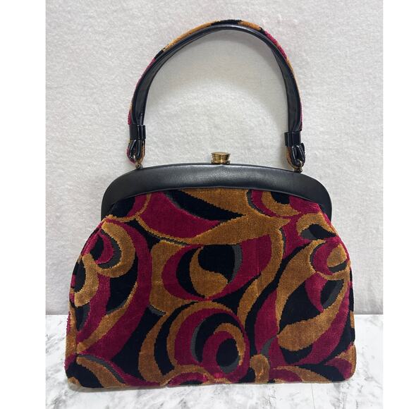Vintage Garay Chenille Tapestry Clutch Bag Black Grandmacore Cottage Rockabilly - Picture 1 of 9